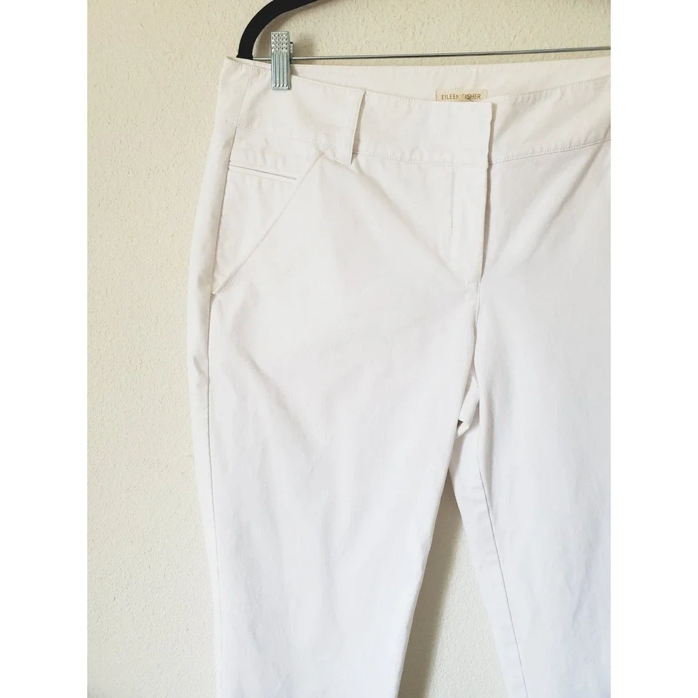 Eileen Fisher White Organic‎ Cotton Stretch Cropped Pants Womens Large